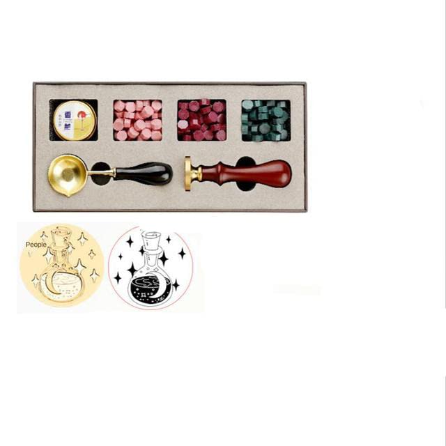 Francobolli personalizzati fai da te Sigillo di cera Kit scatola di mappa Cucchiaio staccabile Set Perline di tenuta Busta Imballaggio di nozze Regali Cartolina-18 (14),China