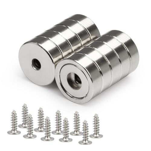 NogmeTaa 超強力マグネット ネオジム磁石 フェライト磁石より強い ネジ付き超強力磁石キッチン壁掛け工業事務室 直径16mm (シルバー) 10個入