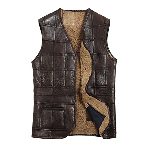 Gilet en cuir de mouton homme mi-saison veste sans manche marron chaude grande taille