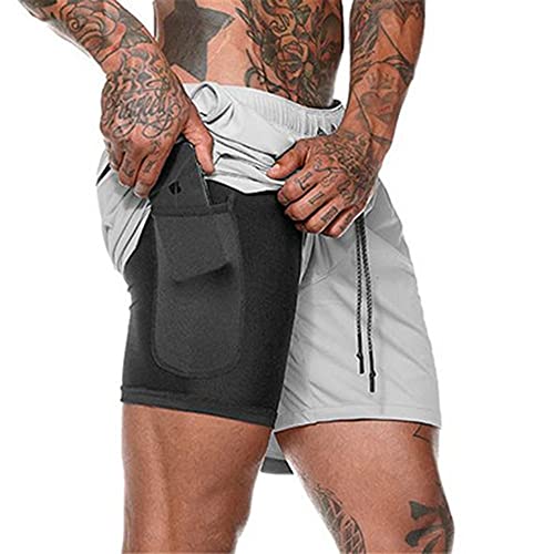 Davicher 2 in 1 Herren Shorts Sommer Schnelltrocknende Laufshorts mit Taschen Kompressionsshorts Sport Kurze Hosen Sporthose Fitness Laufhose Trainingsshorts Cover