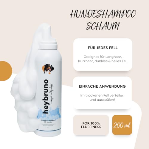 heybruno Hundeshampoo, Schaum, 200 ml, für fluffiges & weiches Fell, dermatologisch getestet
