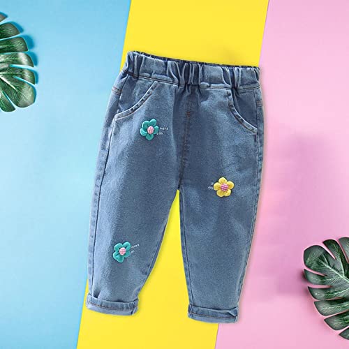 Toddler Baby Girl Baggy Jeans Pull on Denim Pants Flower Print Elastic Waist Trousers Stretch Toddler Fall Clothes4