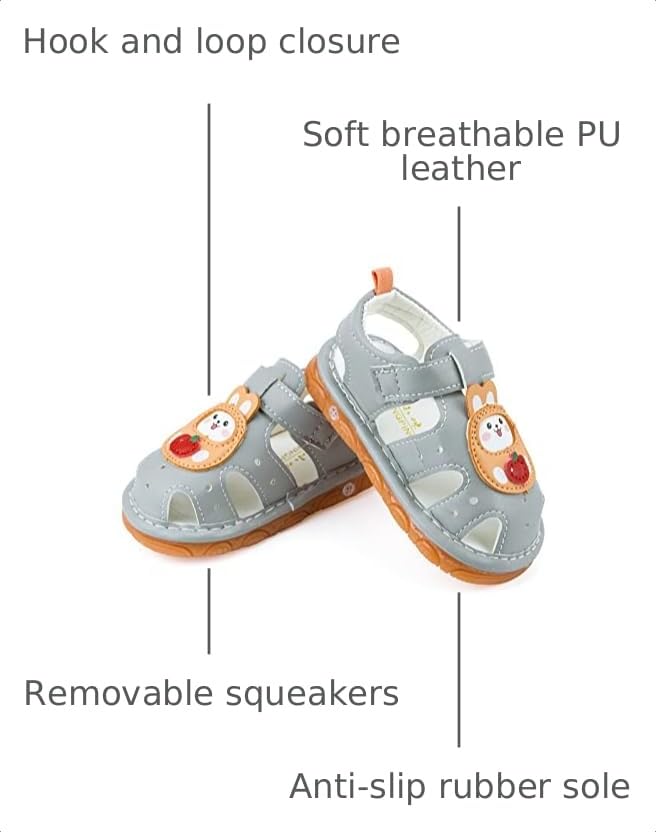 Image of SOFMUO Baby Boys Girls Squeaky Sandals Non-Slip Soft Rubber Sole Closed Toe Infant Summer Outdoor Shoes Toddler First Walkers