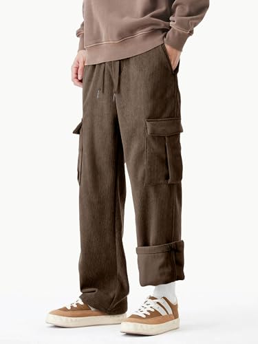 PLEPAN Mens Cargo Corduroy Pants Elastic Waist Drawstring Sweatpants Casual Pant Loose Fit2