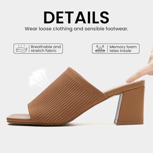 Image of Tilocow Knit Heeled Sandals for Women Square Open Toe Heeled Mules Chunky Block Low Heel Slip On Slides