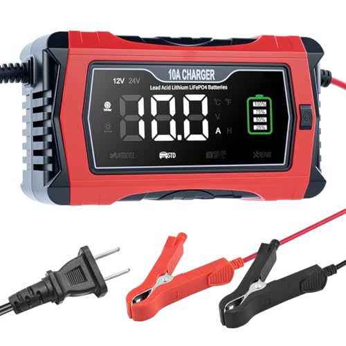 Hosyond Smart Battery Charger 10A 12V & 24V, Trickle Charger, Battery Maintainer and Desulfator, for Lithium,LiFePO4,Lead Acid (AGM/Gel/SLA..), for Car Motorcycle Lawn Mower