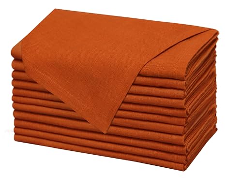 COTTON CRAFT Harvest Cloth Napkins - Set of 12 Soft 100% Cotton Slub Fabric Napkins - Mitered Corners - Fall Thanksgiving Holiday Table Dinner Durable Reusable -17x17- Harvest Orange Pumpkin Spice