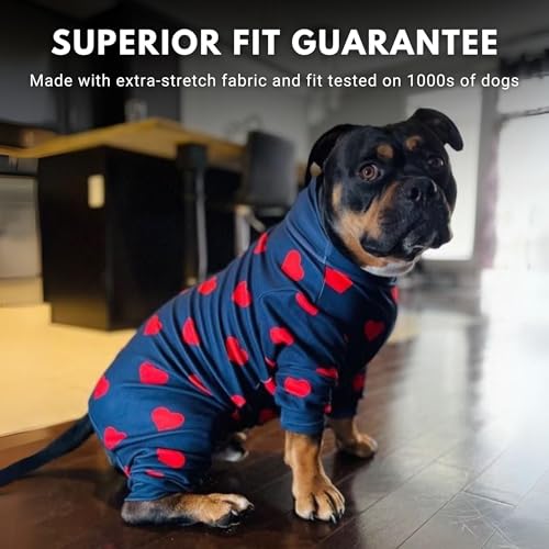 Image of Spark Paws Dog Pajama, Dog Recovery Suit Male, Onesie, Ultra-Soft and 4-Way Stretch, for Small Medium and Large Breeds - Hearts - S