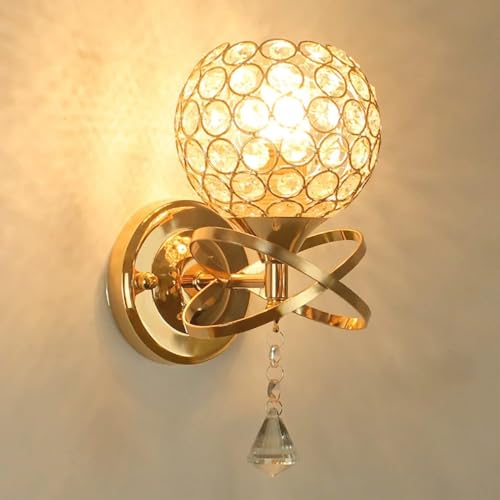 Image of blissbells Luxury Crystal Ball Wall Light with Golden Metal Frame | Modern Decorative Wall Lamp for Living Room, Bedroom, Hall & Staircase | Warm White Ambient Lighting
