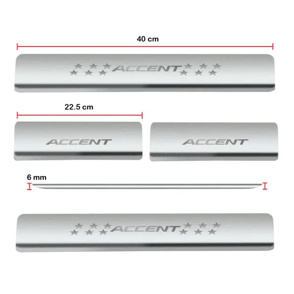 Image of AC Door Sill /Foot Step Stainless Steel Scuff Plate Plates Compatible with Hyundai Accent (Set of 4 Pcs)