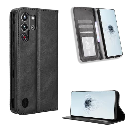 Étui en cuir Nubia Red Magic 10 Pro protection premium noire à rabat magnétique