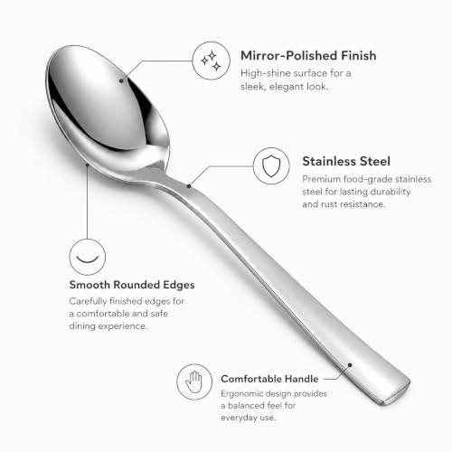 Image of SANTUO 8-Piece Teaspoon Set, Stainless Steel Small Spoons, Mirror Polished Dishwasher Safe Tea Spoons for Coffee, Tea, Dessert, Yogurt and Snacks
