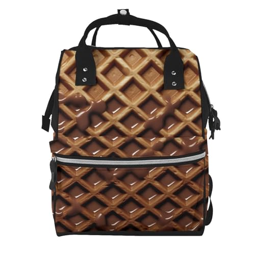 Sac à dos de voyage gaufré au chocolat avec grand espace langer et organiseur PC