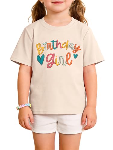 Image of Girls' Birthday Girl Letter Print T-Shirt with Bracelet, Pink, Size 4-12Y, Short Sleeve