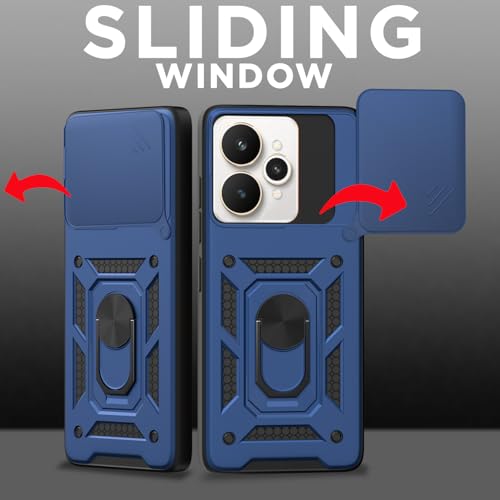 Image of Pikkme Back Cover for Realme 15 5G / Realme 15 Pro 5G | 360 Protection Case | Sliding Camera Shield Cover & Ring Holder Stand D10 Tough Armor Bumper Case (Blue)