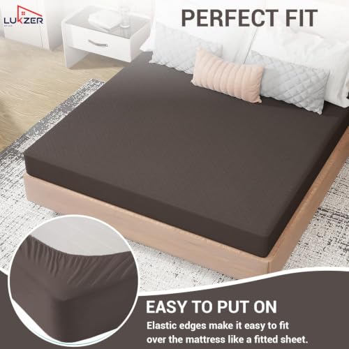 Image of Lukzer 100% Waterproof Quilted Mattress Protector Dark Brown King Size 78 x 72 Inches (6.5 x 6 ft) Cotton-Feel Bed Protector Noiseless Hypoallergenic Breathable Elastic Fitted Mattress Cover /Bed Cover
