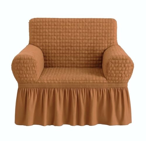 Bails Sofa Cover 1 Seater Fully Covered | Sofa Cover 3 Seater Fully Covered | Sofa Cover 1 Seater | Universal Elastic Bubble Fabric with Frill Sofa Protector Cover (Caramel, 1 Seater)