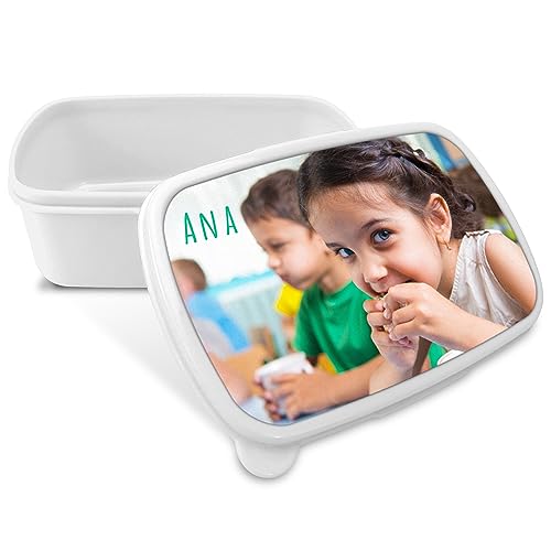 LolaPix Caja merienda infantil. Regalos personalizados. Caja merienda con foto. Apta para microondas y libre de BPA, filatos y metales pesados. COLOR BLANCO