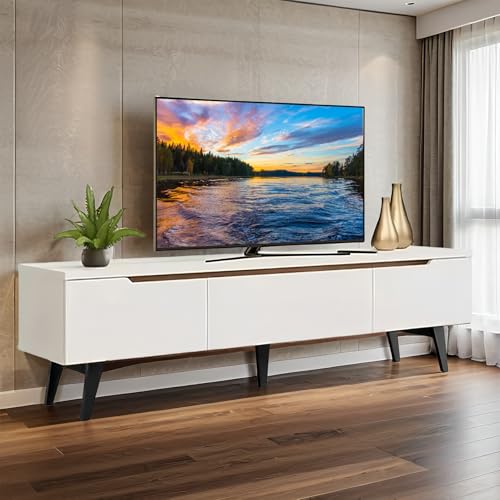Recopilación de Centro Entretenimiento los preferidos por los clientes. 46 TRIUMPHKEY Mueble para TV Centro De Entretenimiento Blanco para TV 75/65/55 Pulgadas Escritorio Minimalista con Cajones y Armarios De Almacenamiento para Sala (170x34x40.5CM)