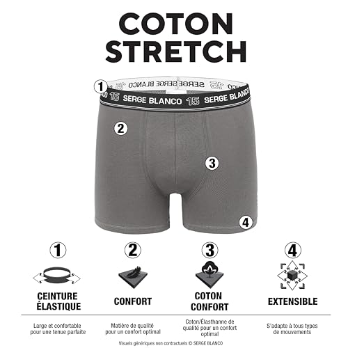 Caleçon Boxer Homme Coton, Lot de 4, Gris CLG (XL) – vue 3