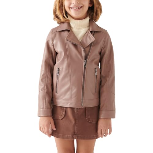 Trifoliate Girls Motorcycle Jacket Kids Casual Biker Outerwear Faux Leather Jacket (7-16)