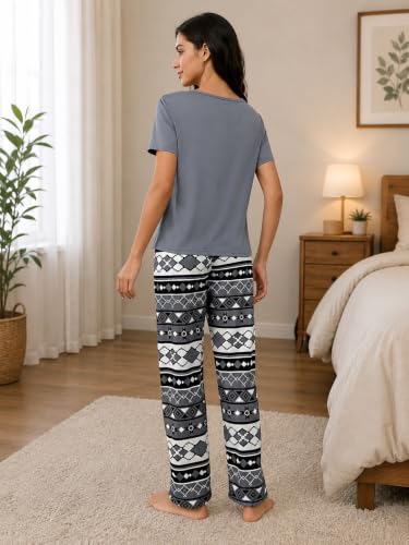Image of LITZO Womens Night Suit || Printed Round Neck Short Sleeve Nightsuit Set | Pajama Set | Casual Night Dress for Women (L-25-27)
