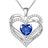 Beauyist Necklaces for Women & Girls, Love Heart Birthstone Necklaces Jewelry Gifts, Pendant Necklace Birthday Gifts for Mother/Daughter/Wife/ Girlfriend, White gold plated brass, crystal