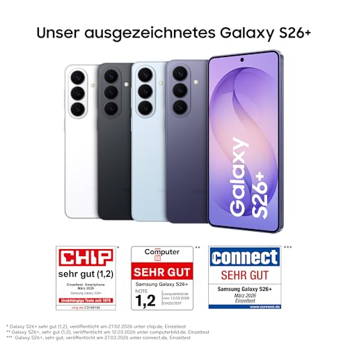 Samsung Galaxy S26+ AI Smartphone mit Galaxy AI, Ohne Vertrag, Handy mit Android, 12 GB RAM, 256 GB Speicher, AP Prozessor, 50 MP, Black, 3 Jahre Herstellergarantie [Exklusiv auf Amazon]