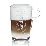 polar-effekt Leonardo Kaffeebecher mit Henkel Personalisiert mit Gravur - Latte-Macchiato Glas 365ml - Kaffee-Glas Geschenkidee zum Geburtstag - Motiv Kaffeespezialitäten