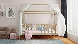 Holzti - Cuna con dosel, cama de casa de madera de pino maci