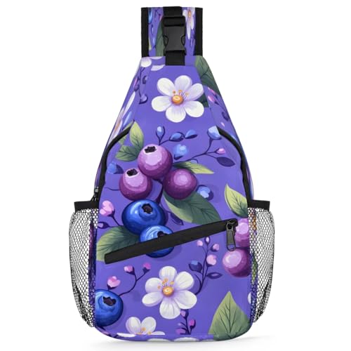 Morrales tipo Sling para viaje unisex azul con diseño de arándanos