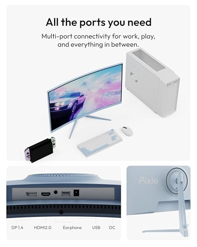 Image of Pixio PXC248 Wave Blue 24 inch 200Hz Refresh Rate FHD 1080p Resolution 1500R Curve Fast VA Panel 1ms GTG Response Time Adaptive Sync HDR Curved Gaming Monitor