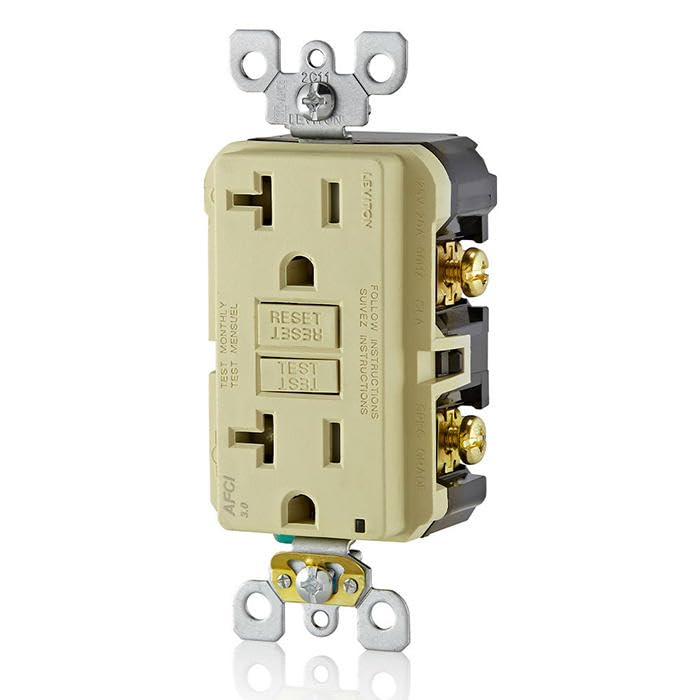 Image of Leviton AFCI Outlet, 20 Amp, Self Test, Tamper-Resistant with LED Indicator Light, Protection from Electrical Fires, AFTR2-I, Ivory