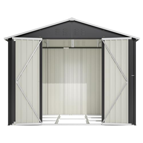 Gartenhaus Metall, Geräteschuppen 240x192x191 cm, mit Schiebetür & 4 Belüftungen, abschließbarer Gartenschuppen wetterfest, für Gartenlagerung und Fahrräder, Schwarz