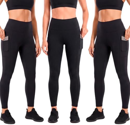 Kit 3 Calça Legging Feminina Academia com 2 Bolsos de Compressão