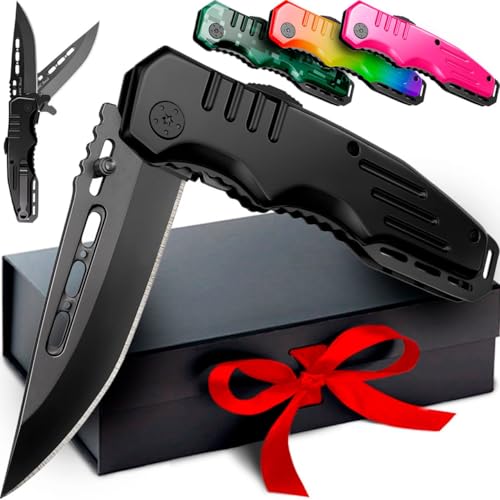 Safety-Lock-Pocket-Knife-Spring-Assisted-34-inch-Sharp-Blade-Folding-Tactical-Black-Knife-with-Aluminum-Handle-Ideal-Knives-Set-for-EDC-Camping-Hunting-Survival-Birthday-Gift-for-Men-Women-6681