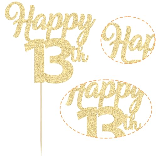 3 decorazioni per torta con scritta Happy 13th