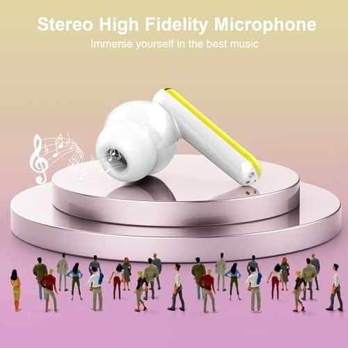 Kicoeon-Auriculares-Inalambricos-Auriculares-Bluetooth-53-HiFi-Estereo-con-4-HD-Mic-Reproduccion-de-36H-IP7-Impermeable-Cascos-Inalambricos-Bluetooth-Control-Tactil-Carga-Rapida-USB-C-Amarillo