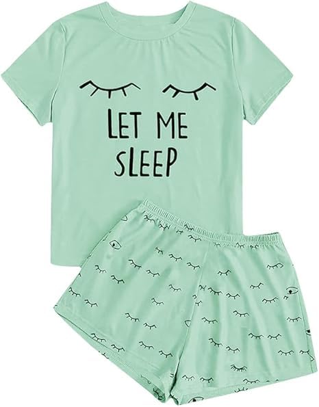 Haloumoning Mädchen Schlafanzüge Sommer Niedliche Shorts Set Bequem Kurzarm Cartoon bedrucktes Pyjama Set T-Shirt und Kurze Hose Set, Hellgrün, 4-6 Jahre
