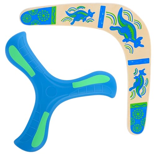 NieYat 2 Stück Bumerang Set Boomerang Holz Und Blauer Boomerangs Für Erwachsene Ideal Für Outdoor Spiele Camping Und Familienaktivitäten