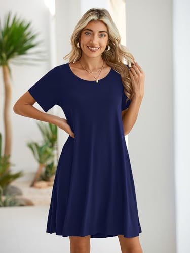 Image of BELAROI Womens Summer Casual T Shirt Dress Loose Swing Tunic Dress Short Sleeve Sundress with Pockets