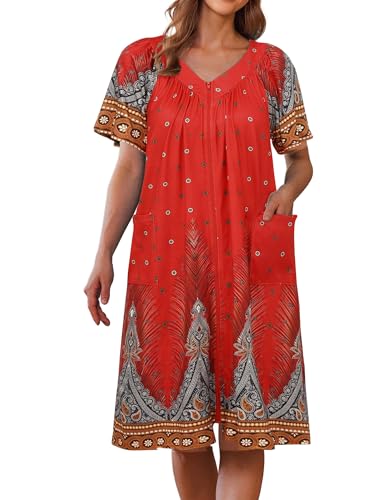 Image of Ekouaer Women Robe Zipper Front Mumu Duster Robes Zip Up Housecoat Soft Sleepwear with Pockets