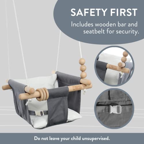 Monkey & Mouse Baby Swing Seat, Secure Canvas And Wooden Hanging Swing Chair For Baby, Infant, Toddler, Kids Toys - Indoor And Temporary Outdoor Hammock For Indoor Playground, Tree Swings Or Backyard #TOP3