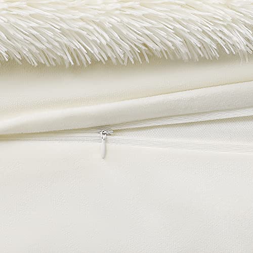 Lynnlov Solid Fluffy Plush Shaggy Duvet Cover Set Queen Size, Soft Fuzzy Faux Fur Comforter Cover, Luxury Furry Bedding Set 3 Pieces(1 Duvet Cover + 2 Pillowcases),Zipper Closure,90 X 90 Inches, Beige #TOP6