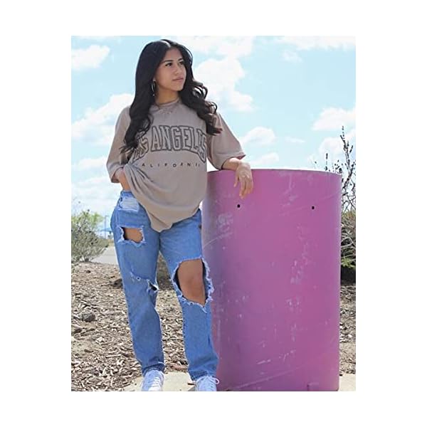 SOLY-HUX-Womens-Casual-Letter-Print-Tee-Half-Sleeve-Loose-T-Shirt-Top SOLY HUX Women's Graphic Oversized Tees Letter Print Summer Tops Vintage Half Sleeve Loose Casual T Shirts Beige/Black M