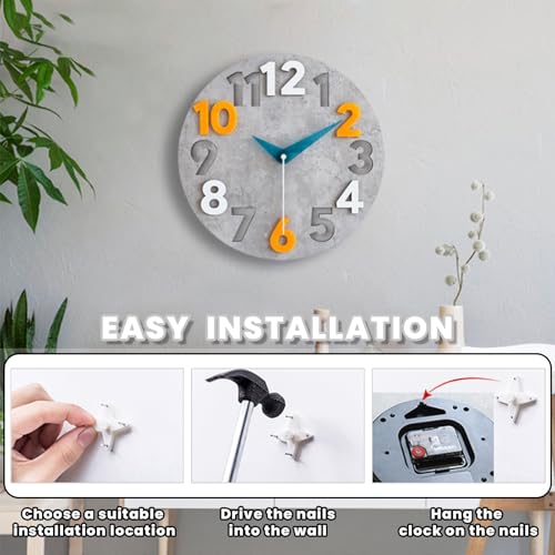 Horloge murale décorative à piles avec cadran en ciment pour maison - 7