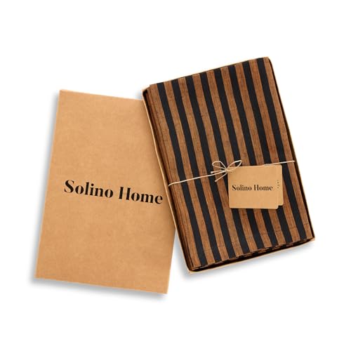 Image of Solino Home 100% Pure Linen Napkins, 20 x 20 in, Pumpkin Striped, Set of 4
