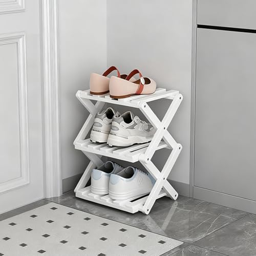 GIRYES Zapatero pequeño Blanco, Organizador de Zapatos Plegable de bambú de 3 Niveles, Estante Independiente para Entrada, Dormitorio, Armario, Sala de Estar, no Requiere instalación (White, 3 Tier)