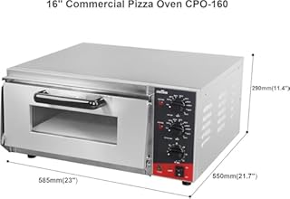 CROSSON Forno Elettrico per Pizza 16 Pollici,Forno Pizza Elettrico Professionale in Acciaio Inox 230V/2000W con Pietra e Maniglia,per Interni Ristorante Cottura Casa Cucina