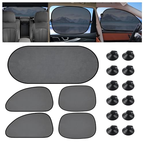 5PCS Foldable Car Window Shades with Breathable Mesh,4 Side Window+1 Windshield Sun Shade for Baby in Car Blocking Sunburn & Cooling,Summer Essential Car Sun Shade Fits Most Car (Full Set/5PCS)